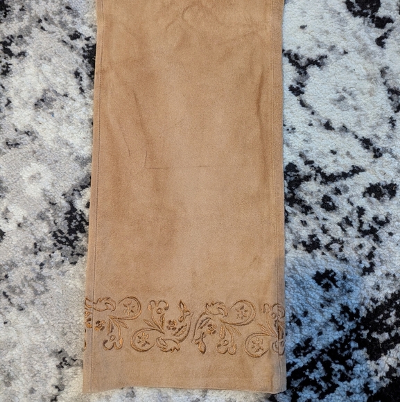 Tan Suede Leather Pants Embroidered High Rise Bootcut Womens 12 Bernardo Vintage - Picture 3 of 6